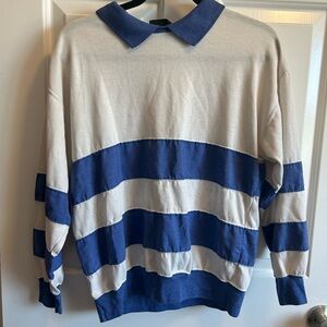 Blue and White Crewneck Sweater with Nautical Stripes